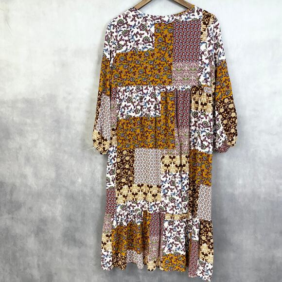 Emery Rose Womens Dress‎ M Boho Patchwork Cottagecore Indie Floral Fall Festival - Picture 2 of 12